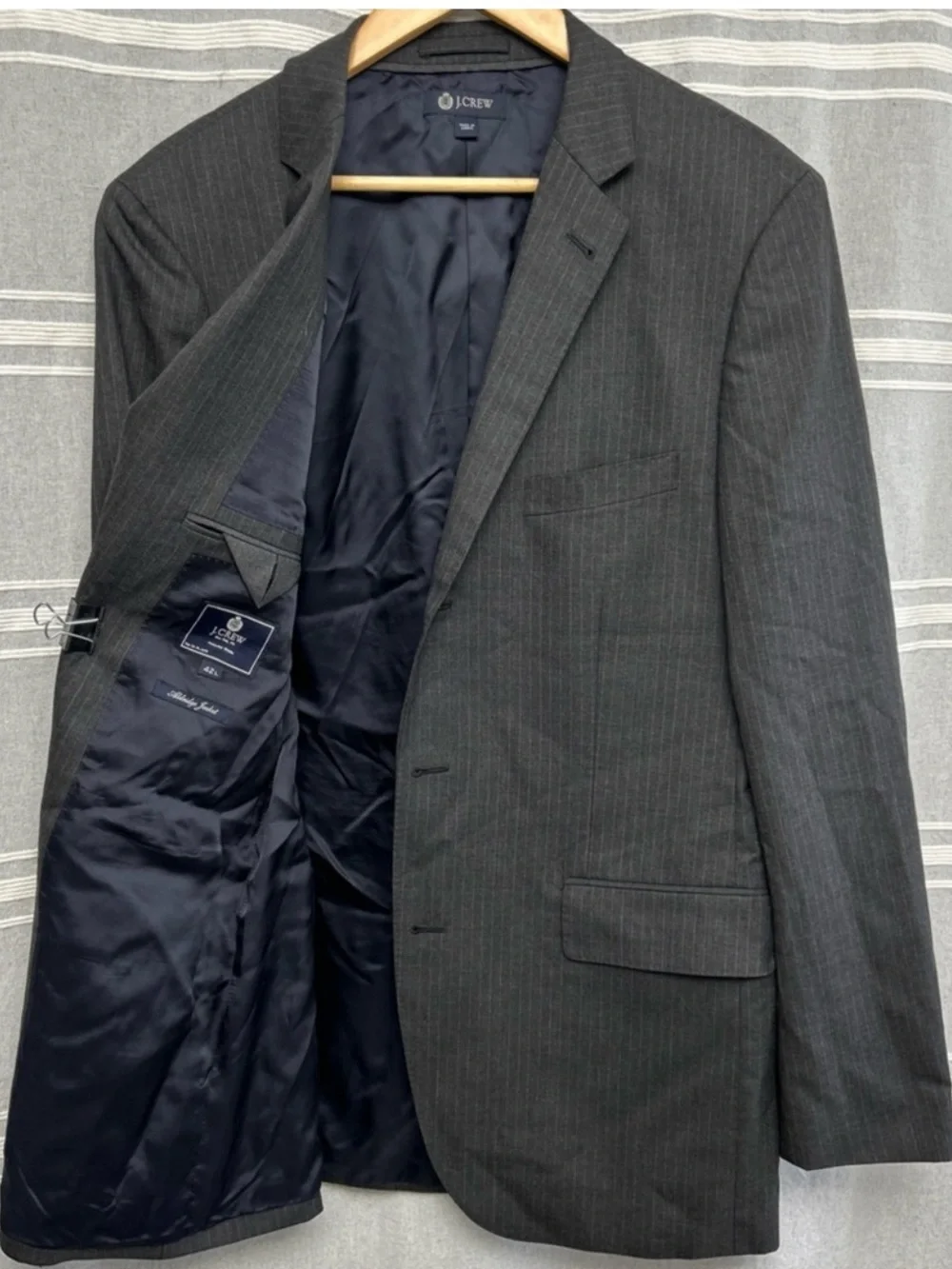 J Crew Jacket Mens 42L Gray 3 Button Aldridge Loro Piana Super 120s Wool Blazer